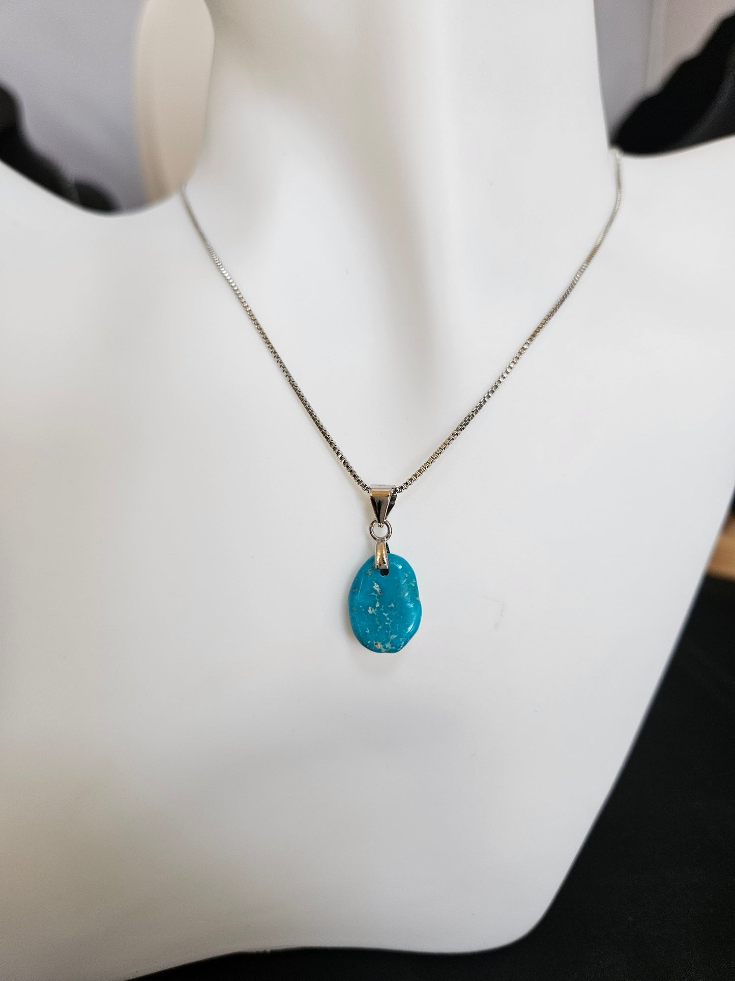 Natural Blue Turquoise Flat Irregular Shape Necklace