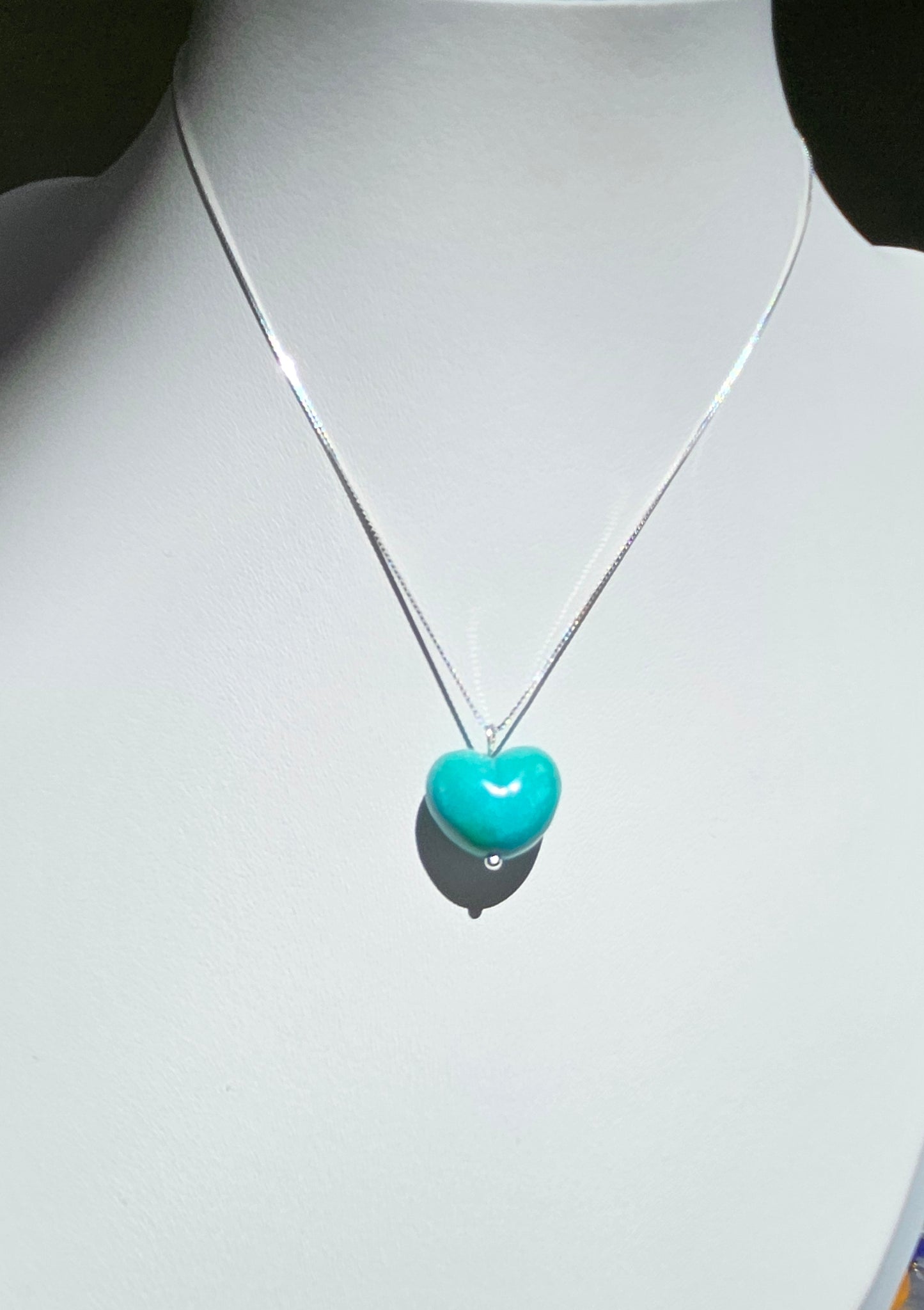 Natural Turquoise Heart Shape Vintage Pendant Hand Carved 925 Sterling Silver Necklace