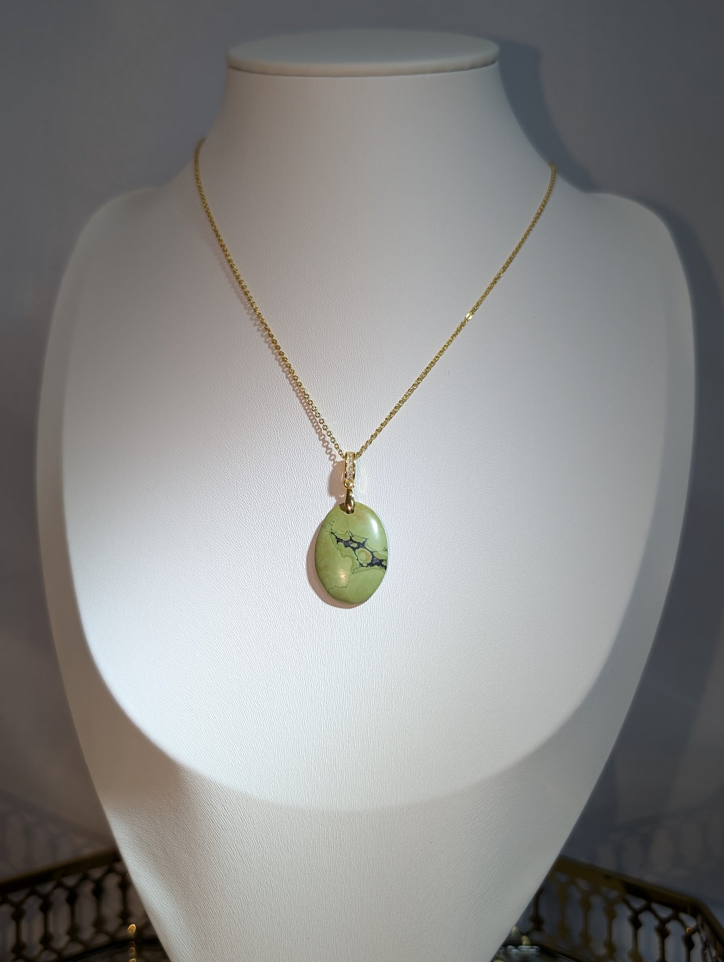 Oval Green Natural Turquoise Necklace