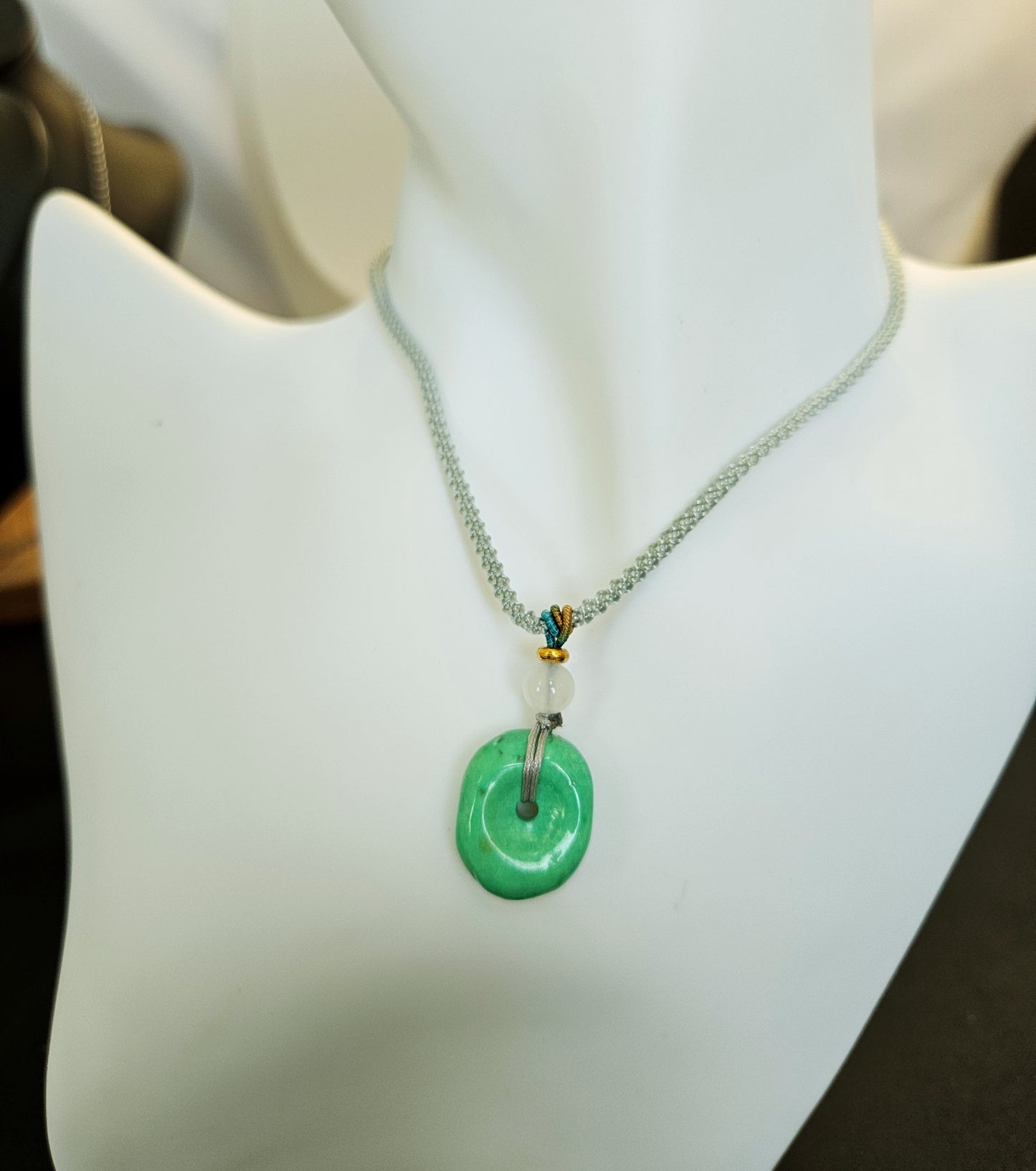 Natural Turquoise Unique Green Pendant Hand-woven Rope Adjustable Necklace