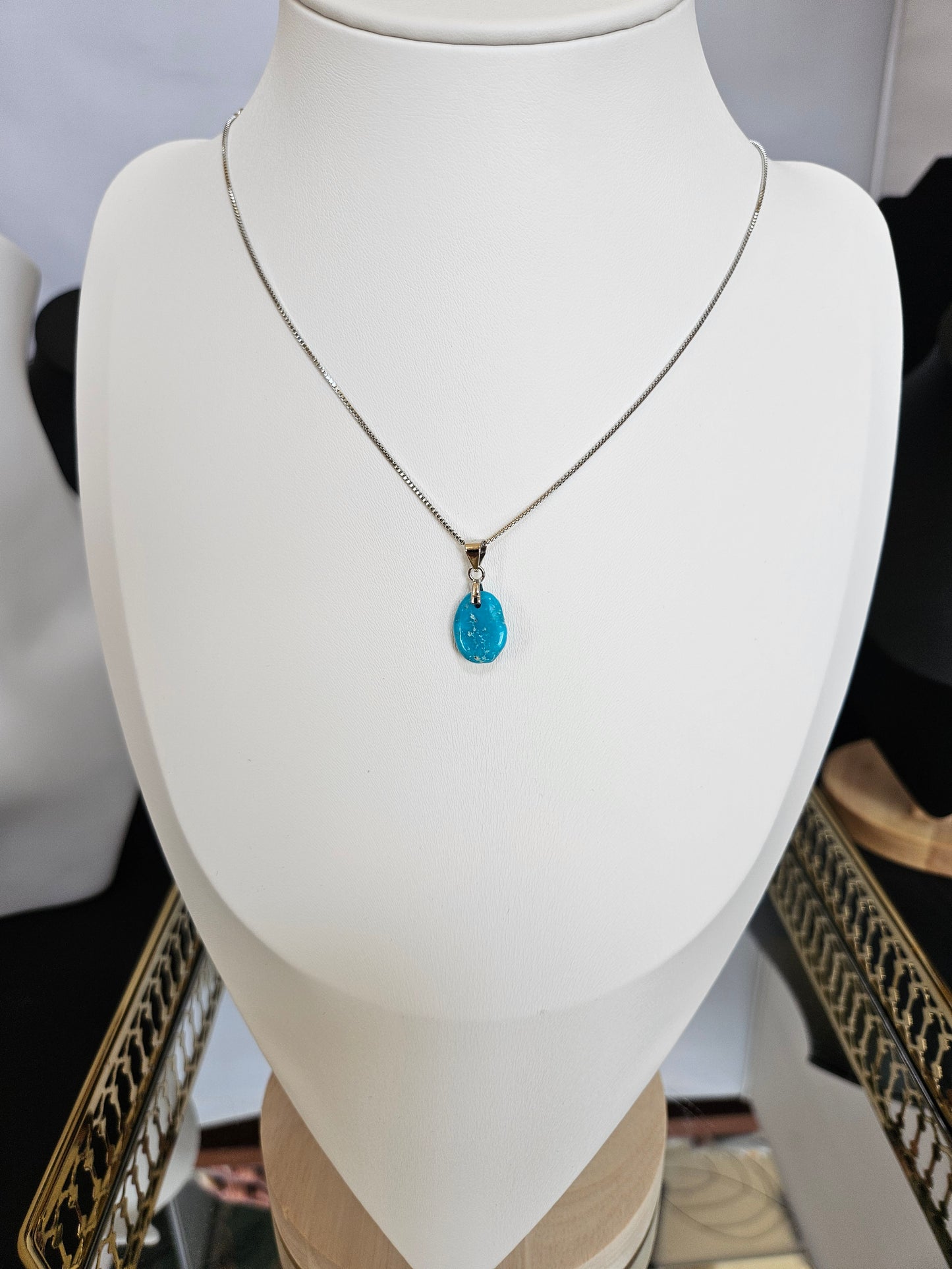 Natural Blue Turquoise Flat Irregular Shape Necklace