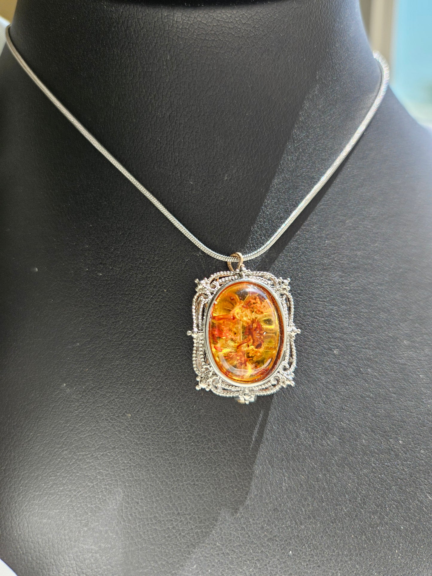 Natural Amber Pendant Necklace