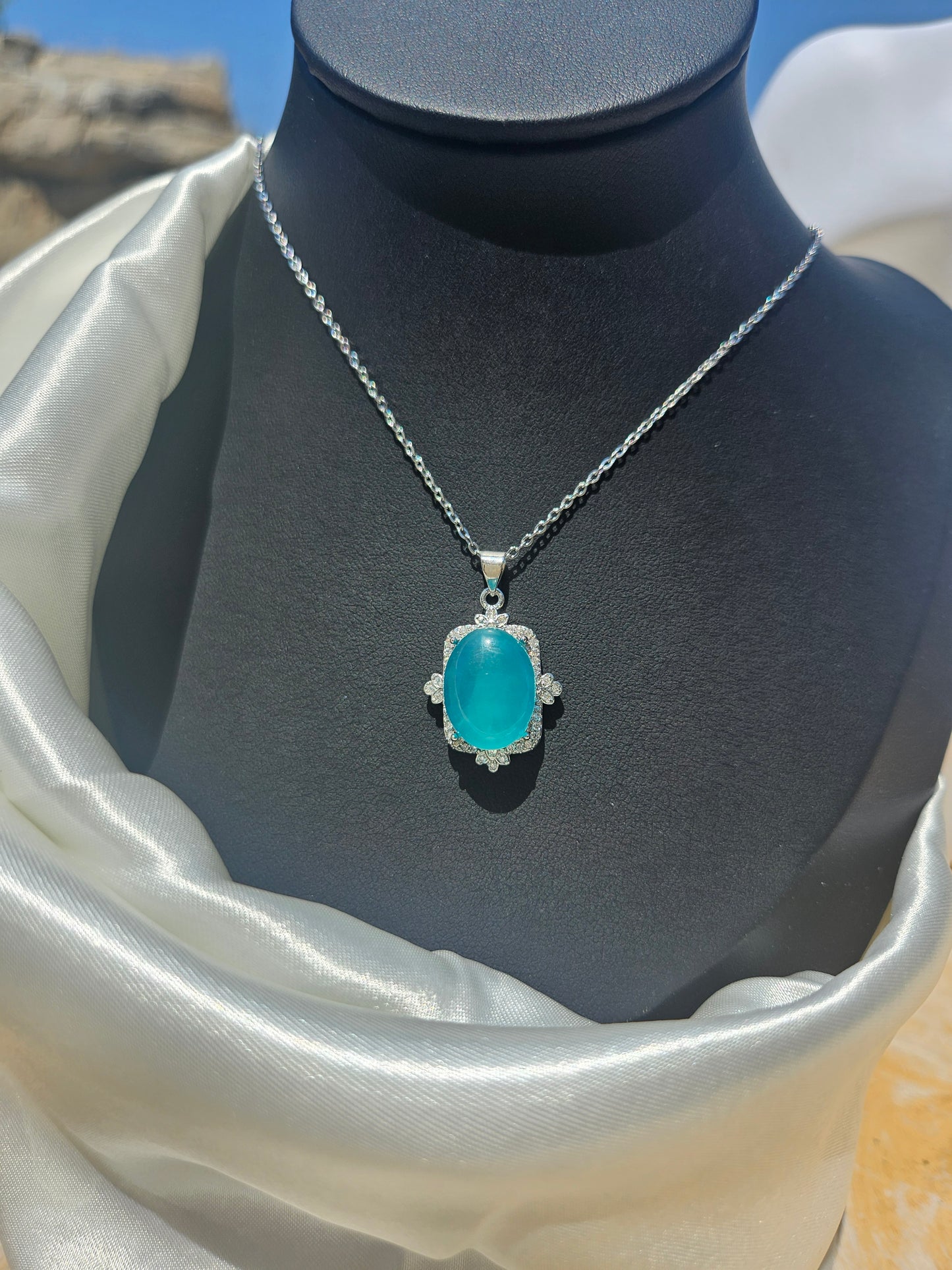 Natural Amazonite Pendant Necklace Blue