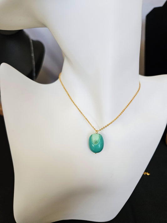 Natural Turquoise Unique Precious Natural Color Texture Round Vintage Pendant Adjustable Necklace