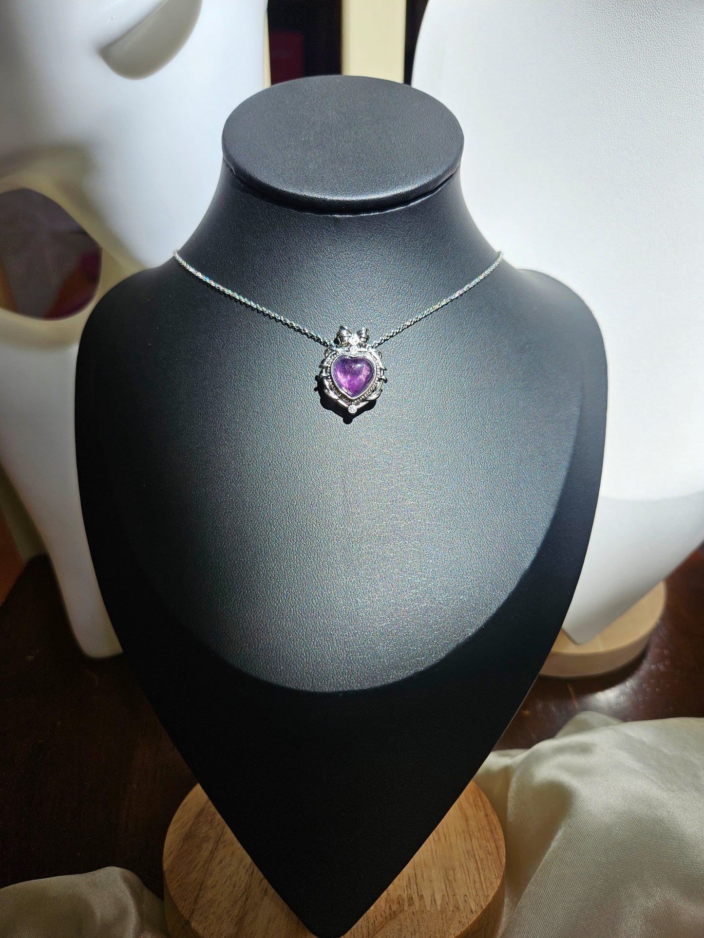 Natural Amethyst Heart-Shaped Vintage Pendant Necklace