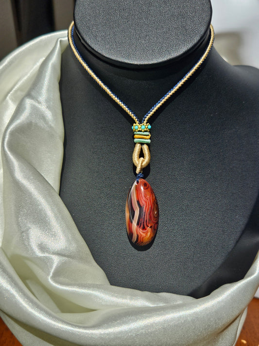 Natural agate double-sided different natural texture vintage pendant necklace